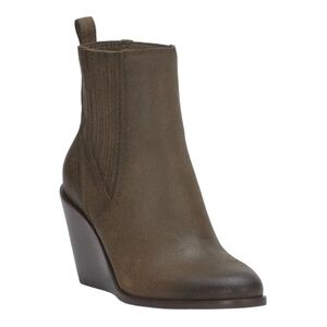 Lucky Brand Wilano Soft Suede Brown Leather Ankle Slip On Wedge Booties NWOB